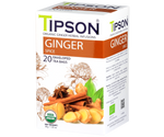 Tipson Ginger Spice – organiczna mieszanka rumianku, trawy cytrynowej, imbiru, cynamonu, czarnego pieprzu i goździków. Kopertowane saszetki zostały umieszczone w opakowaniu ozdobionym grafiką kwiatów i orientalnych przypraw.