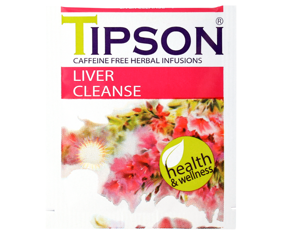 Tipson Liver Cleanse – ziołowa mieszanka mięty pieprzowej, mniszka, kolendry, kopru włoskiego, liści curry i kurkumy na oczyszczenie i przywrócenie prawidłowego funkcjonowania wątroby. Kopertowane saszetki zostały umieszczone w ozdobnym opakowaniu z kwiatowym motywem.