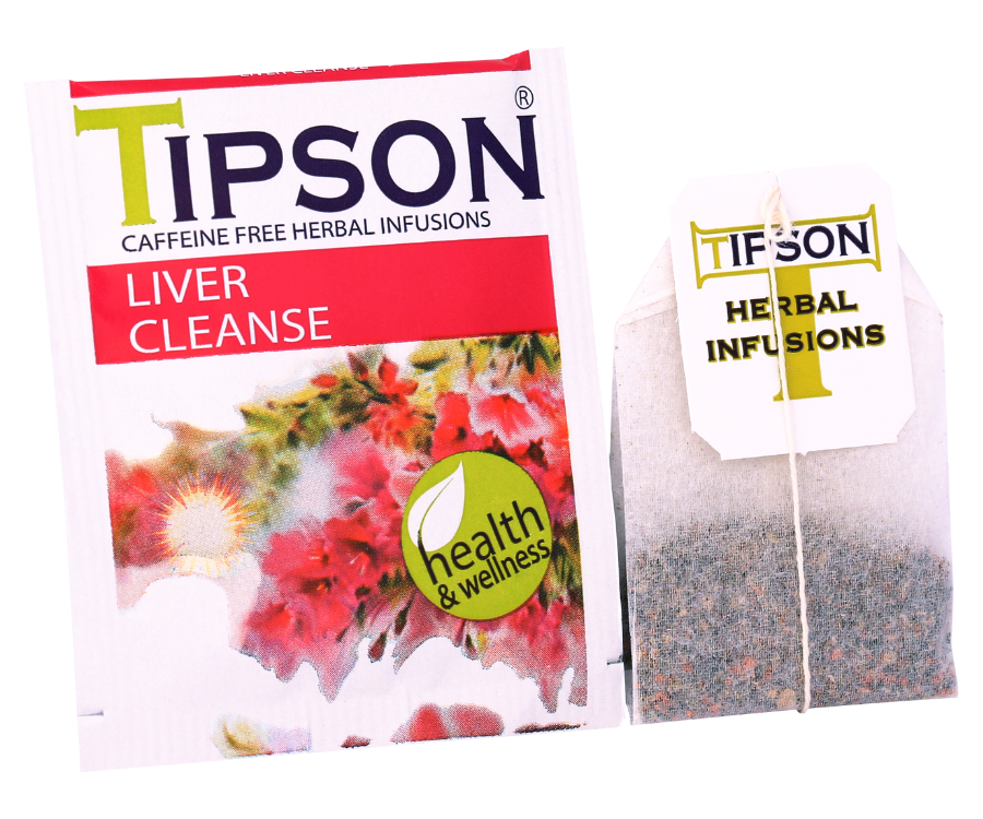 Tipson Liver Cleanse – ziołowa mieszanka mięty pieprzowej, mniszka, kolendry, kopru włoskiego, liści curry i kurkumy na oczyszczenie i przywrócenie prawidłowego funkcjonowania wątroby. Kopertowane saszetki zostały umieszczone w ozdobnym opakowaniu z kwiatowym motywem.