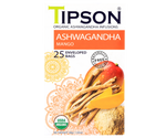 Tipson Ashwagandha Mango – organiczna mieszanka rumianku, ashwagandhy, trawy cytrynowej, kurkumy, moringi oraz naturalnego aromatu mango. Kopertowane saszetki zostały umieszczone w opakowaniu ozdobionym grafiką egzotycznego owocu  i przypraw.