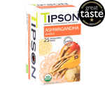 Tipson Ashwagandha Mango – organiczna mieszanka rumianku, ashwagandhy, trawy cytrynowej, kurkumy, moringi oraz naturalnego aromatu mango. Kopertowane saszetki zostały umieszczone w opakowaniu ozdobionym grafiką egzotycznego owocu  i przypraw.