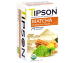 Tipson Matcha Cinnamon & Ginger – organiczna matcha z dodatkiem zielonej herbaty, imbiru, cynamonu. Kopertowane saszetki zostały umieszczone w ozdobnym opakowaniu.