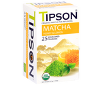 Tipson Matcha Honey & Lemon – organiczna matcha z dodatkiem zielonej herbaty, miodu i cytryny. Kopertowane saszetki zostały umieszczone w ozdobnym opakowaniu.