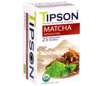 Tipson Masala Chai – organiczna matcha z dodatkiem zielonej herbaty, czarnego pieprzu, imbiru, cynamonu, goździków, gałki muszkatołowej, kardamonu i olejku z imbiru. Kopertowane saszetki zostały umieszczone w ozdobnym opakowaniu.