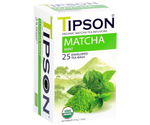 Tipson Matcha Mint – organiczna matcha z dodatkiem zielonej herbaty, mięty pieprzowej i mięty. Kopertowane saszetki zostały umieszczone w ozdobnym opakowaniu.