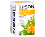 Tipson Moringa & Lemon – ziołowa herbata z liśćmi moringi i cytryną. Kopertowane saszetki zostały umieszczone w ozdobnym pudełku.