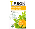 Tipson Moringa & Lemon – ziołowa herbata z liśćmi moringi i cytryną. Kopertowane saszetki zostały umieszczone w ozdobnym pudełku.