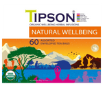 Tipson Natural Wellbeing – zestaw herbat z kolekcji organicznych naparów. 6 smaków w kopertowanych saszetkach zapakowanych w ozdobną herbaciarkę z motywem grupki ludzi spędzających czas na świeżym powietrzu.