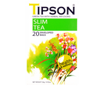 Tipson Slim Tea – zielona herbata cejlońska z dodatkiem rumianku, owoców róży, kolendry i hibiskusa na skuteczne odchudzanie. Kopertowane saszetki zostały umieszczone w ozdobnym opakowaniu z kwiatowym motywem.