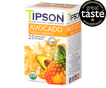 Tipson Avocado Tropical Pineapple – organiczna mieszanka trawy cytrynowej, dzikiej róży, liści awokado, bazylii, hibiskusa, ashwagandhy, owoców awokado oraz naturalnego aromatu ananasa. Kopertowane saszetki zostały umieszczone w opakowaniu ozdobionym grafiką liści i owoców.