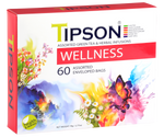 Tipson Wellnsess Assorted – zestaw herbat z kolekcji Wellness. 6 smaków w kopertowanych saszetkach zapakowanych w ozdobną herbaciarkę z motywem kwiatów, motyli i górskiego krajobrazu.