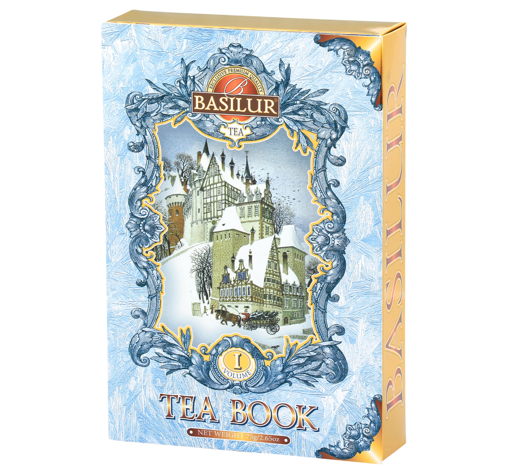 Basilur Tea Book herbata czarna w ozdobnym kartoniku w kształcie książki z zimowym motywem. 