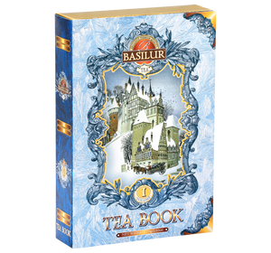 Basilur Tea Book herbata czarna w ozdobnym kartoniku w kształcie książki z zimowym motywem. 