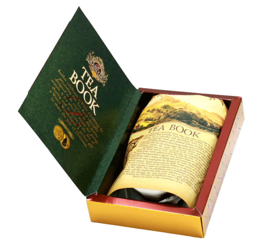 Basilur Tea Book herbata czarna w ozdobnym kartoniku w kształcie książki z motywem świątecznym. 