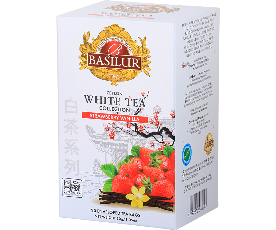 Basilur White Tea Strawberry Vanilla - 20 x 1,5 g - biała herbata cejlońska z aromatem truskawki i wanilii.