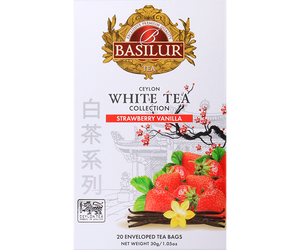 Basilur White Tea Strawberry Vanilla - 20 x 1,5 g - biała herbata cejlońska z aromatem truskawki i wanilii.